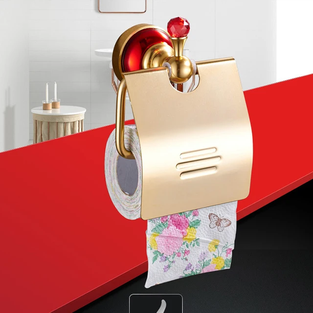 Bathroom Organizer Toilet Paper Holder Aluminum Alloy Tissue Storage Bathroom Organizer Toilet Paper Holder Aluminum Alloy Tissue Storage Rack With Red Crystal Shelf