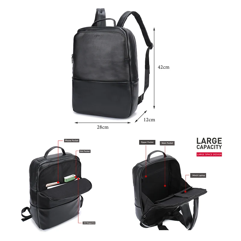 Impermeable de gran capacidad 14 pulgadas portátil Mochila hombre cuero Mochila De cuero hombres bolsa bolsas de la escuela Mochila Masculina negro/marrón Impermeable de gran capacidad 14 pulgadas portátil Mochila hombre cuero Mochila De cuero hombres bolsa bolsas de la escuela Mochila Masculina negro/marrón