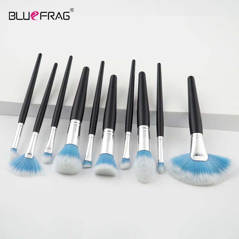Bluefrag Brushes Makeup Foundation Power Eye Shadow Blending Contour Highlight Cosmetic Beauty Make up Brush Tool Kits 10pcs For 8 BLUEFRAG 10pcs brushes for makeup Foundation Power