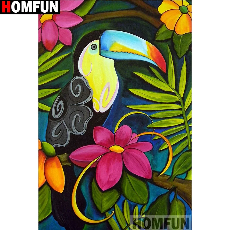 Алмазная 5D картина HOMFUN Птицы и цветы вышивка крестиком полная выкладка