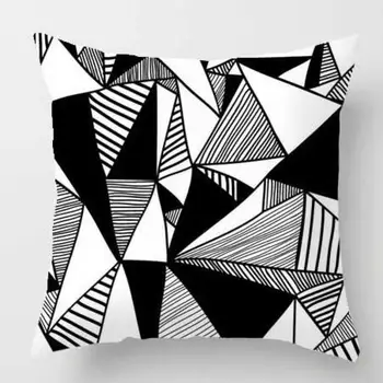 

Modern Geometric Pillow Case Cover Black And White Striped Wave Dots Irregular Diamond Shape Abstract Art Plush Cushion Cover