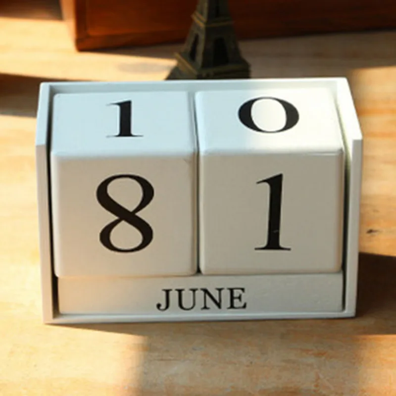 

Hot sale Table Desk Cubes Calendar Rustic Wooden Advent Wood Block Planer Permanent Desktop Organizer School Office Suppliers