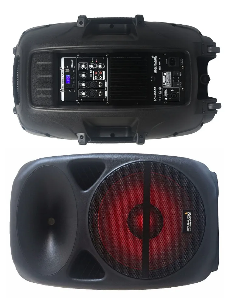 pa dj stage powered 15inch 2500w pa speaker with rgb led light bluetooth sd car usb mp3 player for karaoke stage ktv party