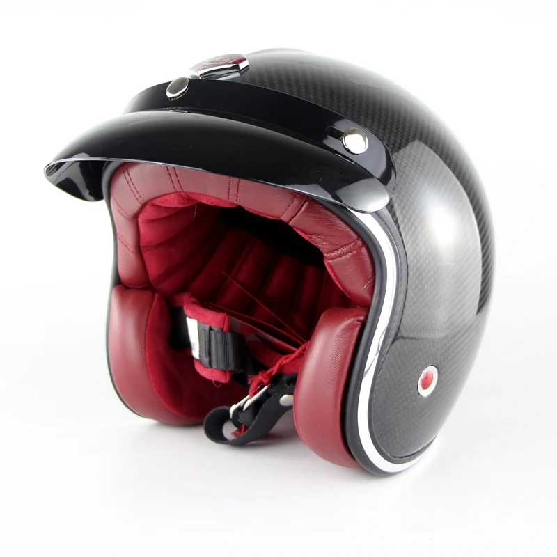 3K Carbon Fiber Motorcycle Harley Helmet Ruby Pavilion Vintage Retro