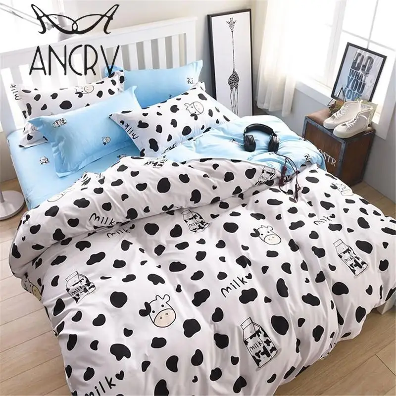 ANCRV 4pcs Cow Bedding Set Twin/Full/Queen/King Size 1.2/1.5/1.8/2/2.2m
