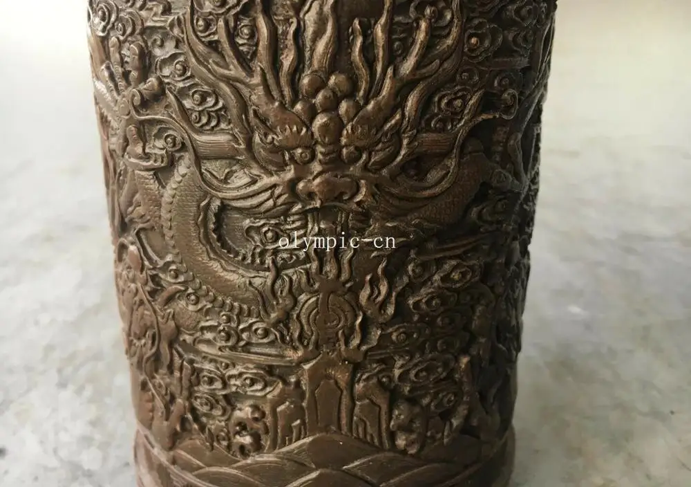 5 ''красные медные резьбы для офиса Фэншуй Декор Пять драконов щетка горшок