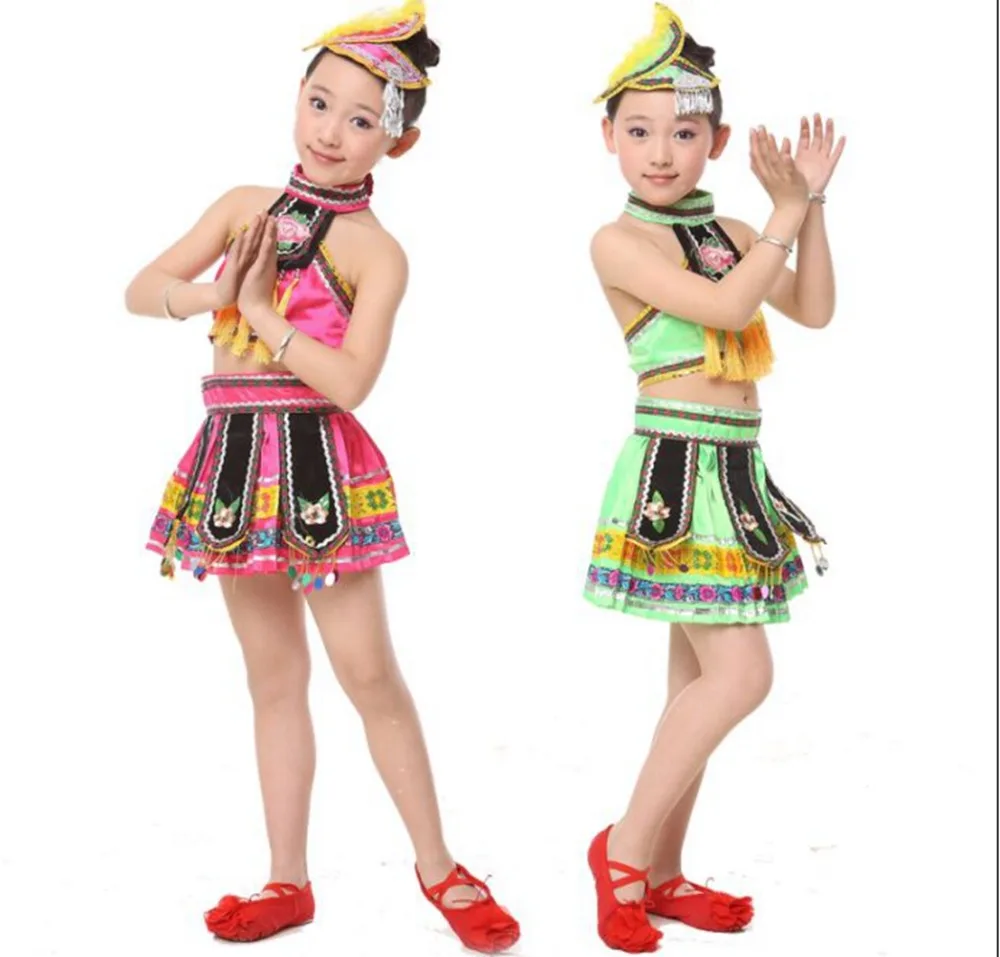 Miao 의류 몽족 옷 어린이 무대 공연 정장 여자 댄스 공연 의류