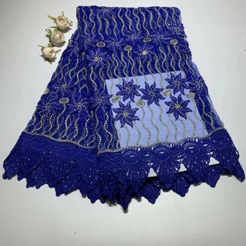 

NEW African Tulle Lace Fabric 2019 High Quality Swiss Voile with diamond Nigerian Mesh Lace Fabrics For Wedding Party Blue A219