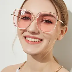 Квадратные Солнцезащитные очки женские винтажные негабаритных моды нейтральный большой кадр сбоку оттенков солнцезащитные очки
