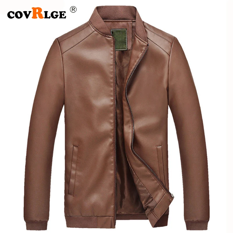 

Covrlge PU Leather Jacket Men Fashion Slim Mens Leather Jacket Coat 2019 Spring Autumn Jackets Brand Casual Men's Jacket MWP047