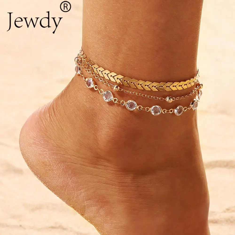 

3PCS/SET Gold Color Crystal Star Female Anklets Barefoot Beach Crochet Sandals Foot Jewelry New Ankle Bracelets For Women Bridal