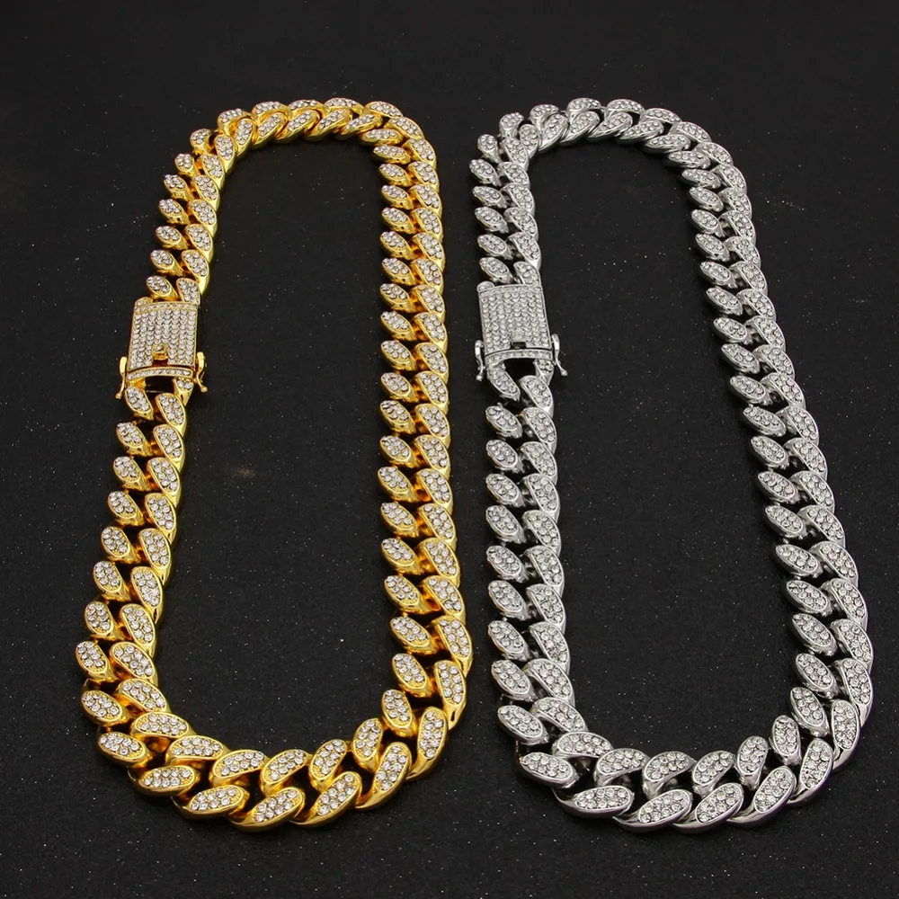 Comprar 2cm Hip Hop Color oro helado cristal Miami cadena cubana oro plata collar Venta caliente el HIP HOP KING