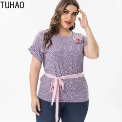 TUHAO Лето 2019 г. леди плюс размеры 6XL 5XL 4XL шифон Пляжные стиль Топы корректирующие блузки для малышек женские элегантные в горошек рубашки