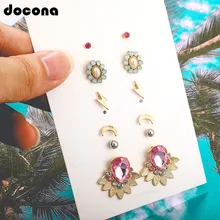 Docona Роскошный Розовый Кристалл Жемчужный Цветок Луна молния маленькая золотая серьга-гвоздик набор для женщин милые вечерние свадебные украшения 8140