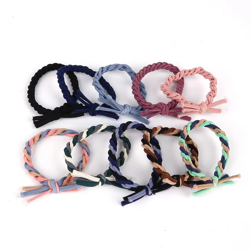 hair clips for fine hair Solid Twist Braid 10Pcs/Lot Korean Brief Hair Rope Elastic Hair Bands For Women Girls Braided Rainbow Colors Tie Ponytail Tools head scarves for women Hair Accessories