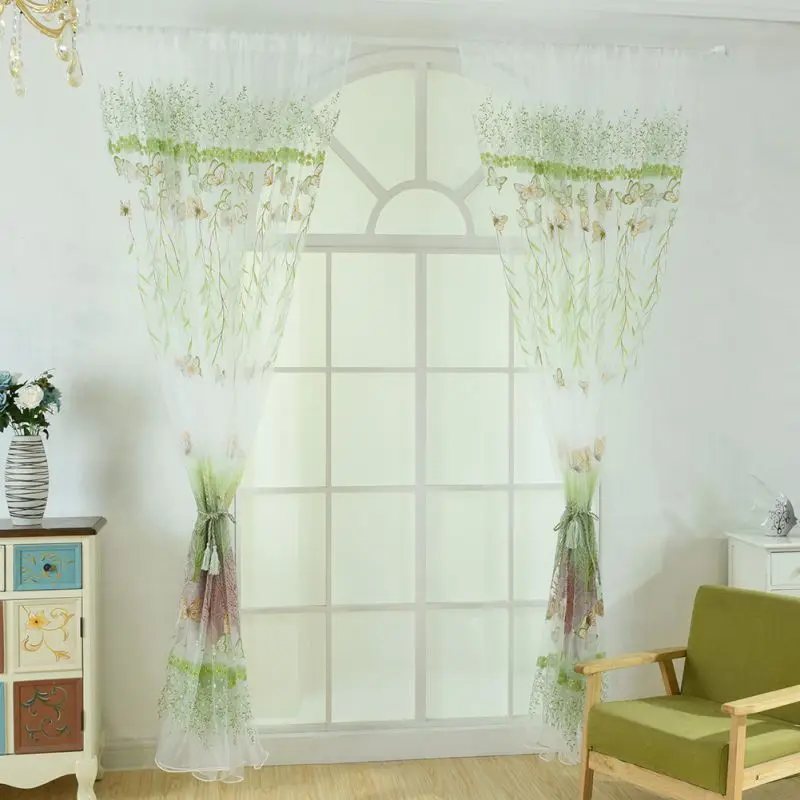 

New Curtain Willow Butterfly Flower Transparent Window Screen 100cm X270cm Room Decoration Bedroom Living Room Applicable