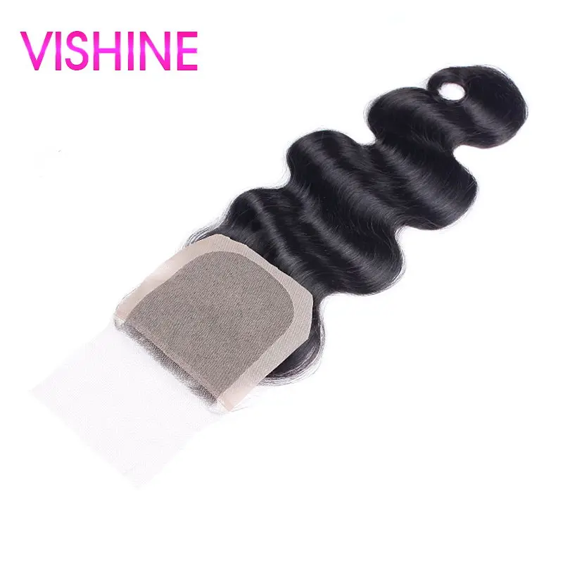 

Indian Body wave Silk Base Closure 4X4 size Bleached Knots With baby hair Free part/Middle part Vishine Indianhair Free shipping
