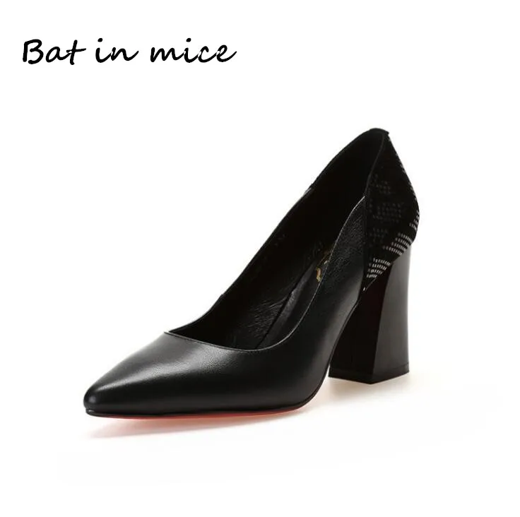 

High quality Pumps Women Shoes Leather Slip-On Shallow Wedding Party Thick Heels Pointed Toe Woman Casual High Heels Shoes W076
