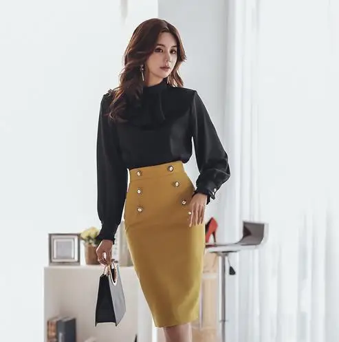 

Office Ladies O-neck Patchwork Women Dress Elegant Ruffles Hip Package Female Dress 2019 Autumn Workwear Women Vestidos LJ75