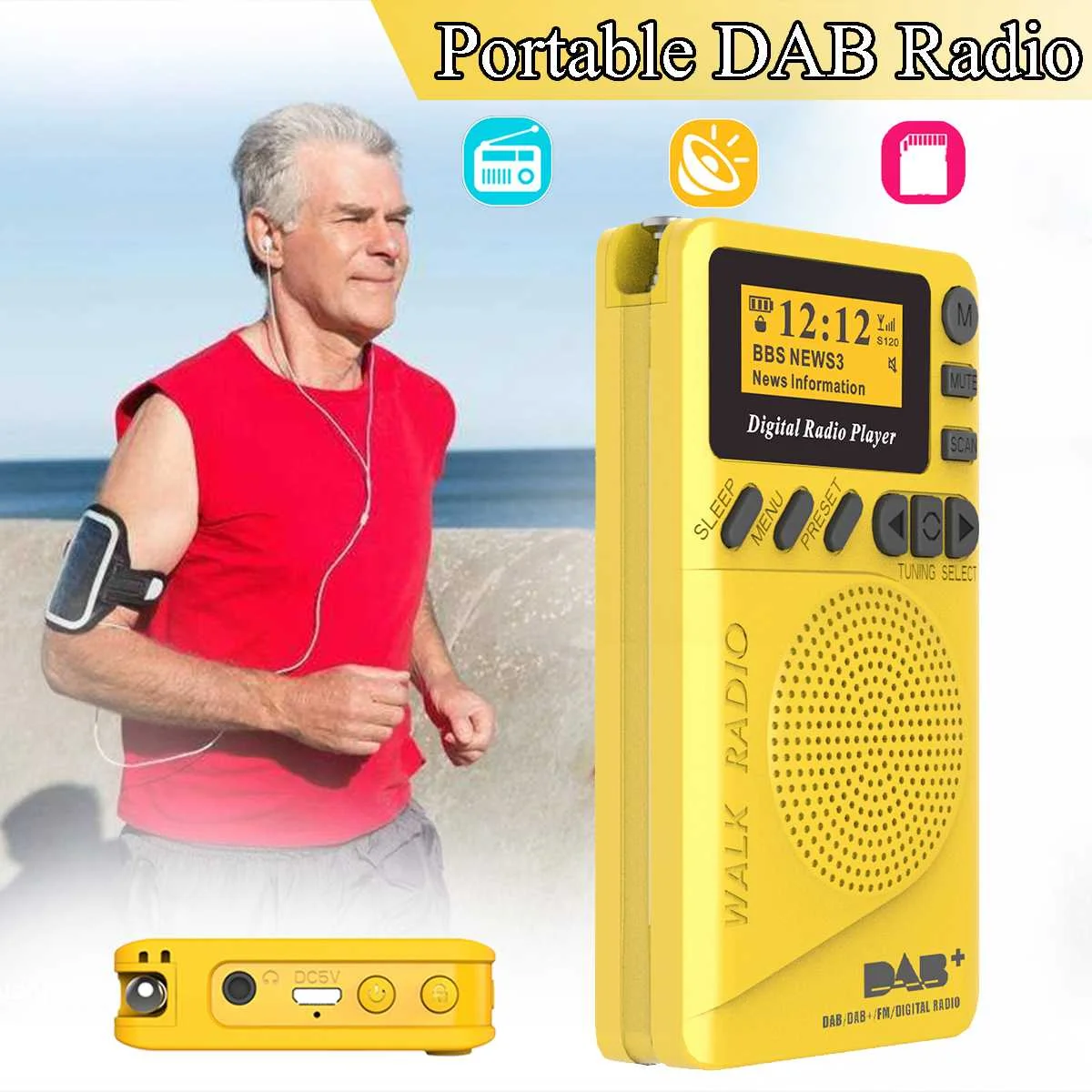 

Mini DAB+Digital FM Radio 174240MHz LCD Display SD Cards Speaker Music MP3 Player Loudspeaker Portable HIFI Radio for Elder Gift