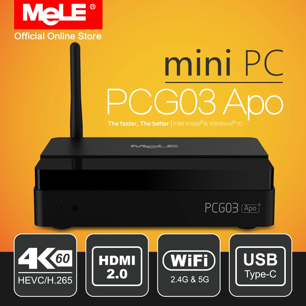 Fanless Windows 10 Mini PC Desktop MeLE PCG03 Apo 4GB 32GB