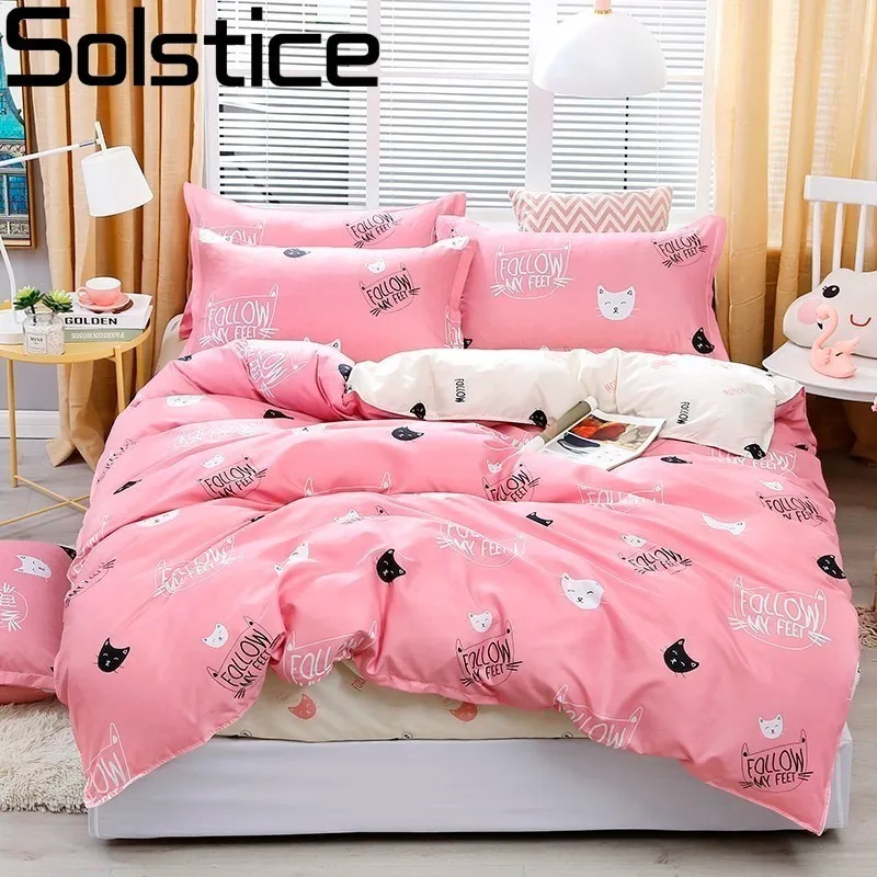 

Solstice Cartoon Pink Printing Cat Head Children/kid Bedding Sets Duvet Cover Bed Sheet Pillowcase Bed Cover Linens Bedclothes