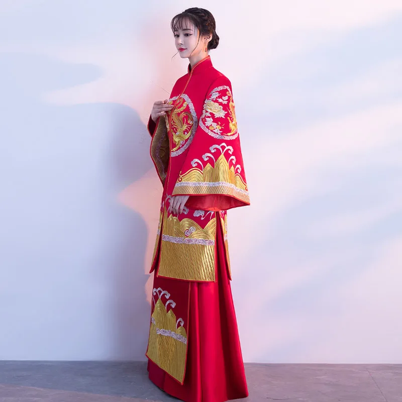 Кимоно для беременных женщин Cheongsams красный Qipao Вышивка китайское свадебное