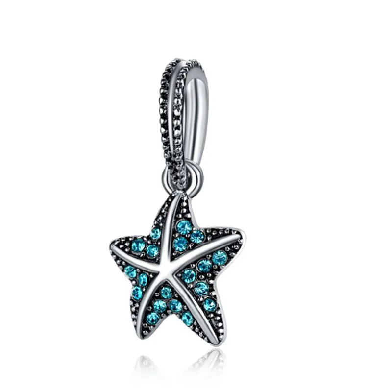 Fit charms plata de ley 925 браслет Ювелирная бижутерия с кристаллом Шарм горка Pendantss Морская звезда бусины в античном стиле DGB458