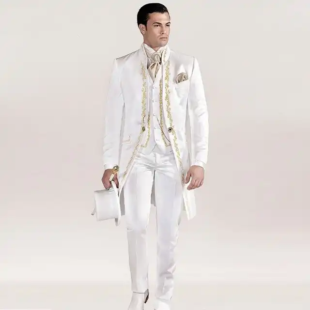 Abrigo De Cola Blanco Vintage Trajes De Hombre Estampados Trajes De Boda Para Hombre Blazer Traje De Hombre Chaqueta Larga Pantalones De 3 Piezas Chaleco Esmoquin Para Novio Aliexpress