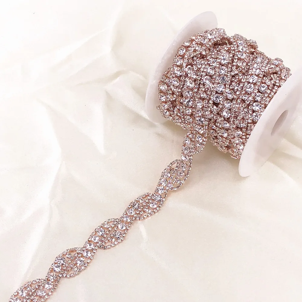 

1 Yard Rose Gold Crystal Rhinestone Trim Chain by Yard For wedding dress decorative crystal chain