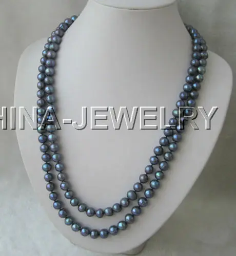 

Free shipping >>>>>Beautiful 50" 10-11mm black round freshwater pearl necklace