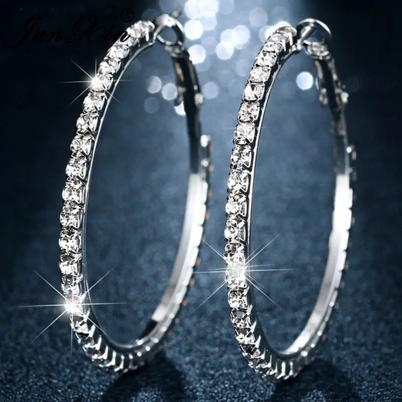 

Fashion Zircon Silver Big Hoop Earrings for Women Jewelry Wedding Brincos Engagement Statement Earings Gifts