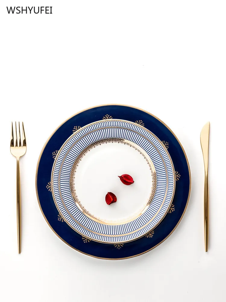 Ins Дворцовый стиль набор для декорирования квартиры тарелка круглая керамическая плоская тарелка стейк десерт Оригинальная тарелка для фруктов Европейское западное блюдо