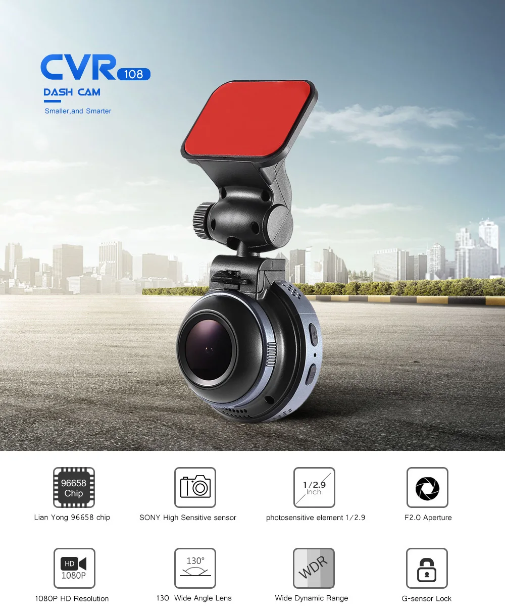 PHILIPS CVR108 1 Inch Mini Car Hidden Dash Cam 1080P 130 Wide Angle DVR Parking Monitor G-Sensor WDR Support Driving Recorder