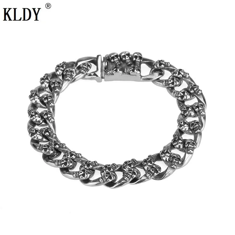 

KLDY Skull Watch Chain Punk Matte Skull Bracelets For Men Stainless Steel Brushed Skull Charm Link Chain Men Gothic Bracelet