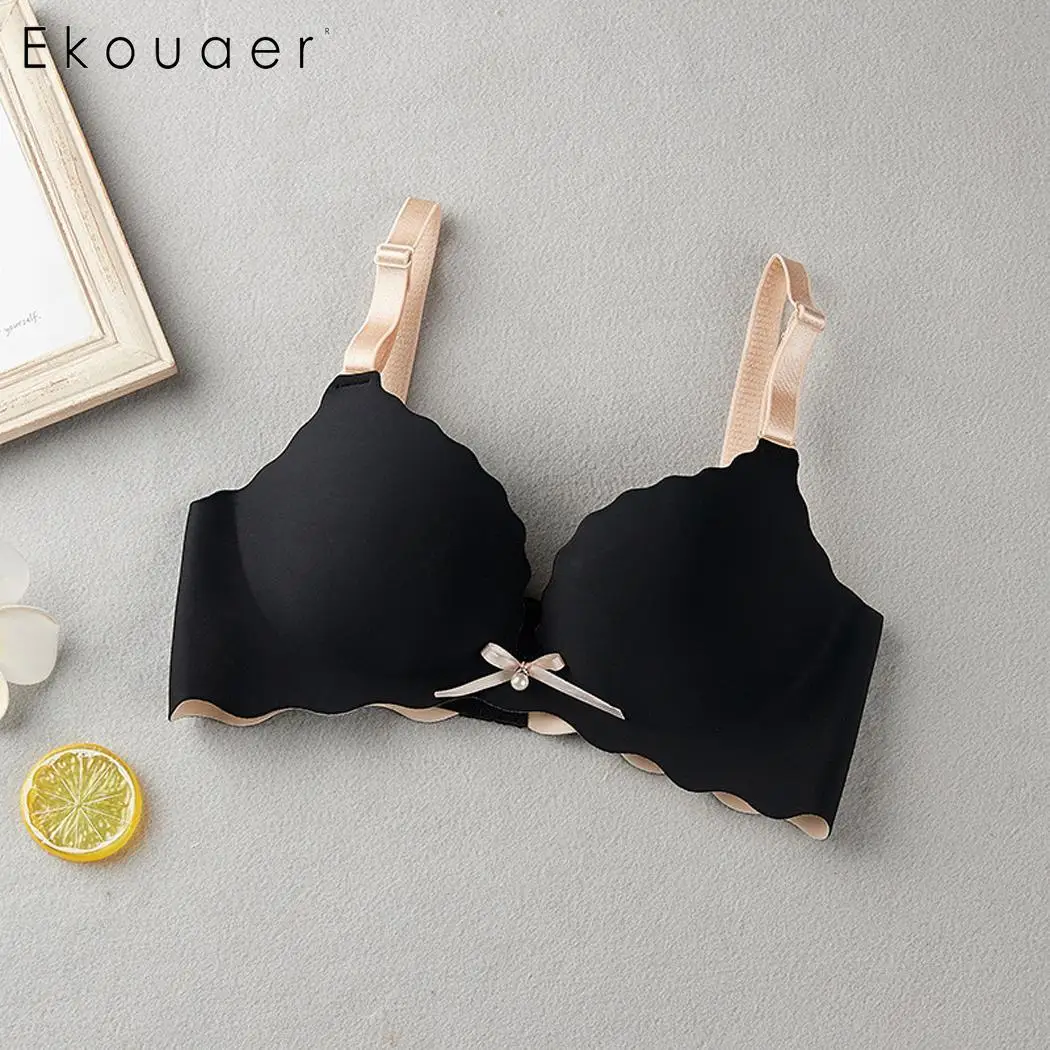 Ekouaer Sexy Seamless Bra Gather Adjustable Women's Bra Seamless Underwear Push Up Padded Bra Female Girls Intimates