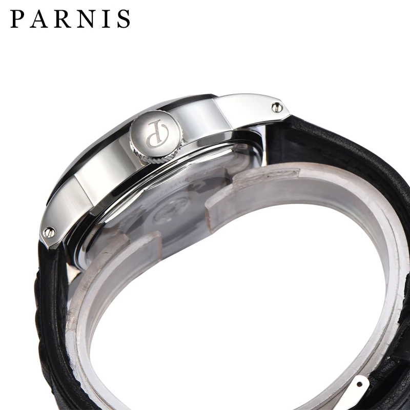 Parnis 43mm Watch Men Mechanical Automatic Watches Black Dial Stainless Steel Case Sea-gull 2555 Le