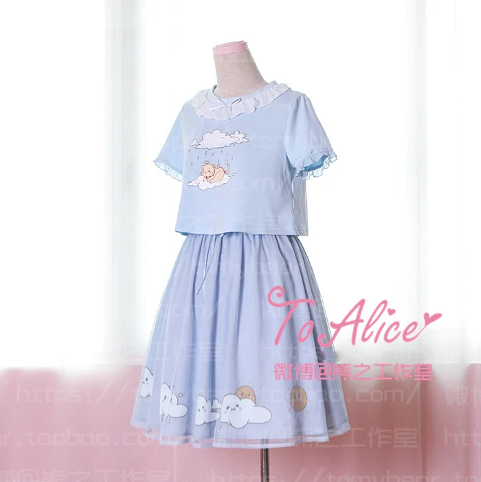 Супермилый костюм небесного кота Cloulds Shoujou Kawaii Baby Blue короткая футболка и сетчатая