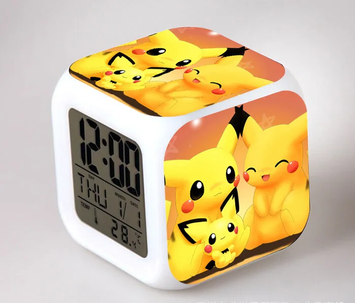 Короткая футболка с героями из японского аниме «Pocket Monster «Pokemon Go» Пикачу светодиодный 7 цветов Flash цифровой будильники детский ночной Светильник Спальня часы reloj