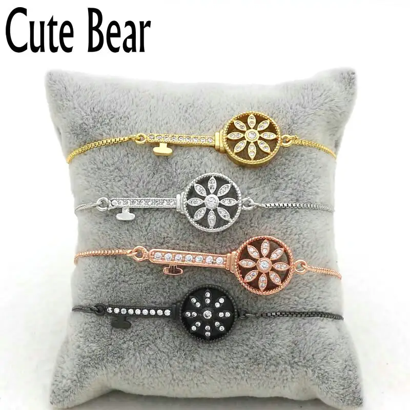 Cute Bear Brand New Creative Micro Pave CZ Zircon Key Bracelet Women Fashion Box Chain Bracelet