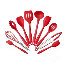 Красные, черные наборы посуды 10 шт. набор кухонной утвари лопатка+ ложка+ ковш+ ложка для спагетти+ лопатка с горизонтальными прорезями. Пособия по кулинарии инструмент
