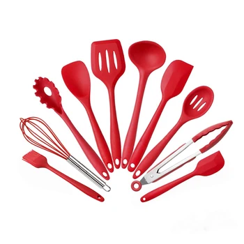 

Red , Black Cookware Sets 10 Piece Cooking Utensil Set Spatula+ Spoon+Ladle+Spaghetti Server+ Slotted Turner. Cooking Tool