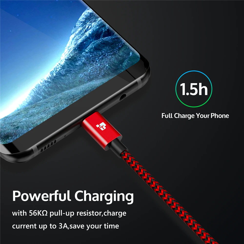 Кабель TIEGEM USB Type C 3 1 нейлоновый кабель для передачи данных быстрой зарядки
