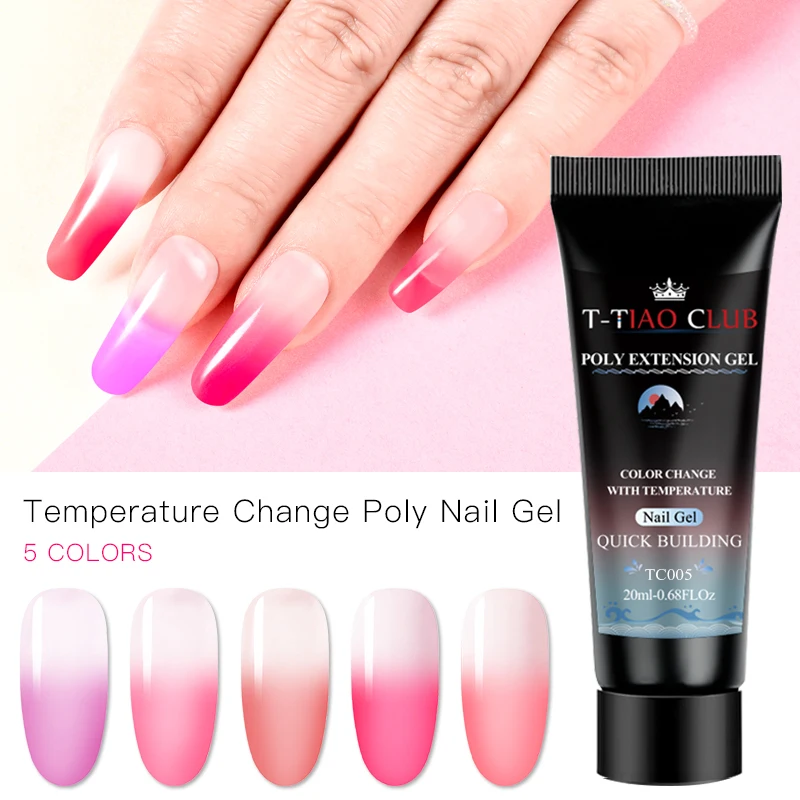 T-TIAO CLUB Thermal Acrylic Poly Quick Extension Nail Gel Polish Pink Clear Nude Soak off UV Builder Nail Gel Building Nails Art