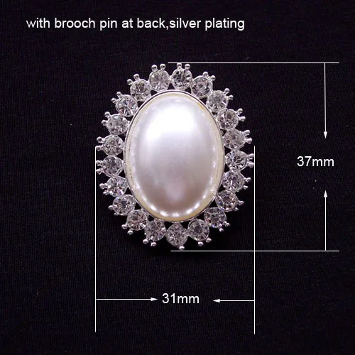 

(S0126) 31mmX37mm rhinestone brooch,with pin at back,silver plating,pure white pearl