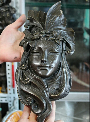 

Bronze Copper carved western art flower angel belle head mask Statue