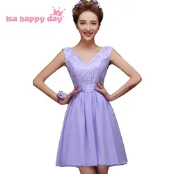 Страна стиль фиолетовый сиреневый дешевые лаванды v образным вырезом шифоновое платье для подружки невесты bridemaid платье короткие