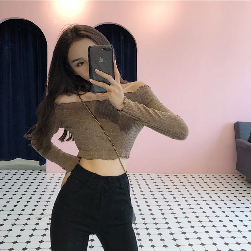 Fashion Sexy Off Shoulder Sweater Women Long Sleeve Spring Fashion Elegant And Lovely Classic Trend Femme Black 2019 Explosion Fashion Sexy Off Shoulder Sweater Women Long Sleeve Spring Fashion Elegant And Lovely Classic Trend Femme Black 2019 Explosion