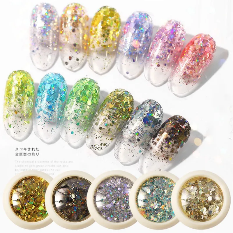 

6 packs nail mixed flash glitter sequins laser tears eye makeup gradient diamond gold and silver powder