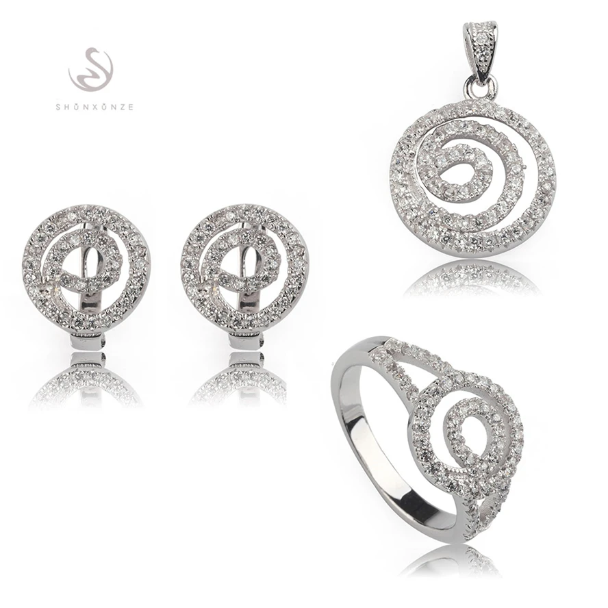 

SHUNXUNZE Ethnic Silver Plated set(ring/earring/pendant) White Cubic Zirconia R3170set sz6 7 8 9 magnificent Engagement Wedding